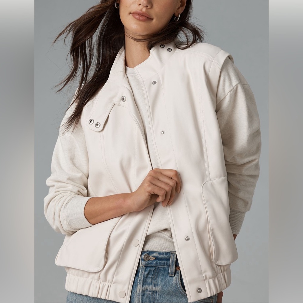 Anthropologie - Pilcro, ivory, faux leather biker vest.